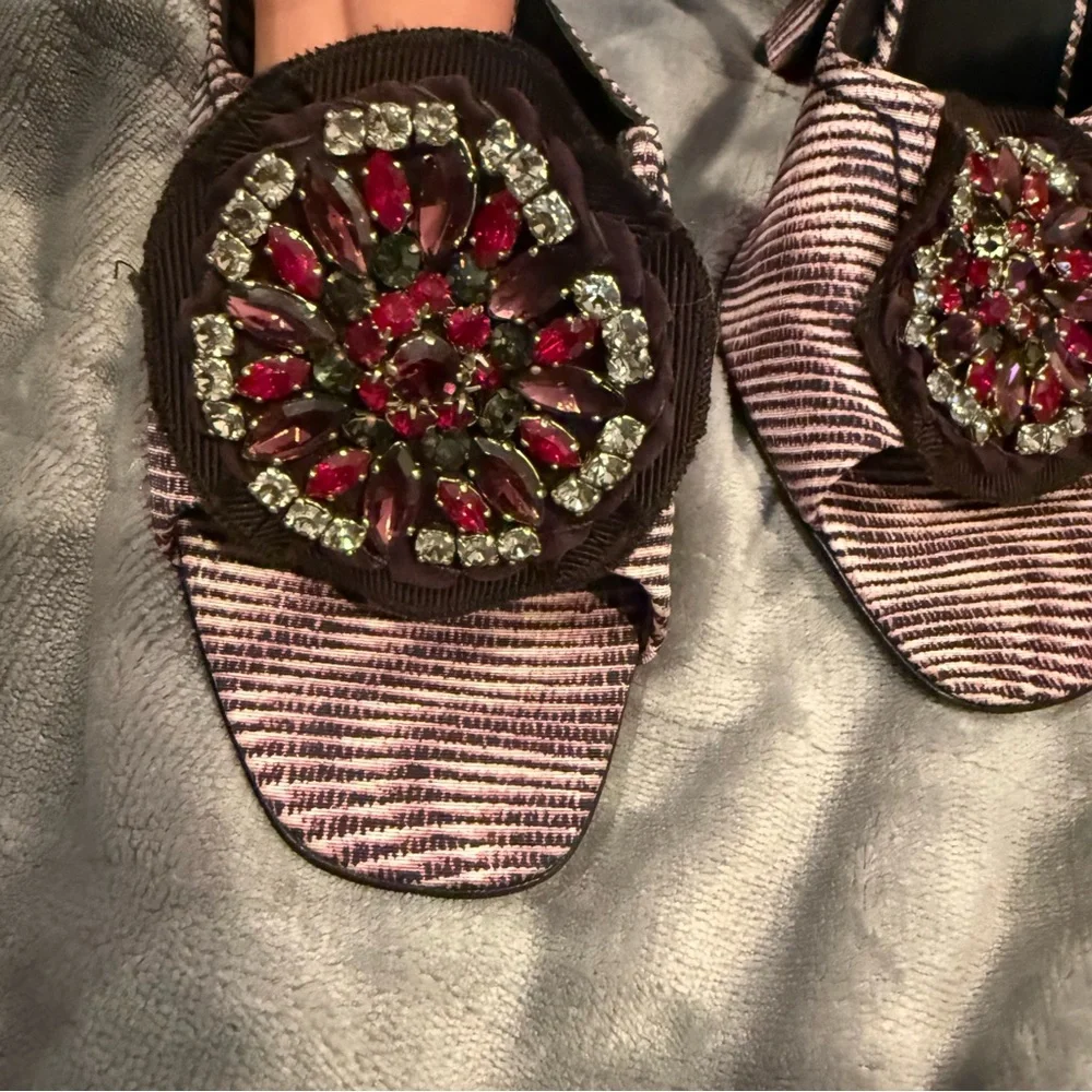 Vintage Prada Purple Striped Rhinestone Heels - Picture 3 of 5